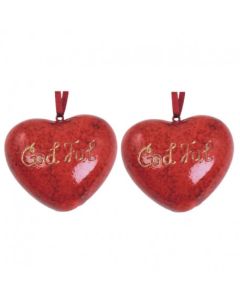Rött hjärta 2-pack att hänga med texten god jul 6.5 cm.   julpynt från swerox.