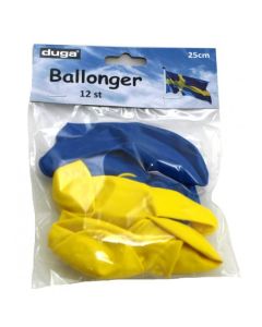 Ballonger Gul Blå 12-pack 25 cm student