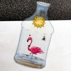 Klistermärke, 9,3 x 6,7 cm - Life in a jar, Flamingo