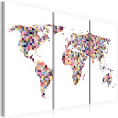 Tavla - Karta över Världen - pixels - Triptych