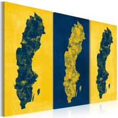 Tavla - Målad karta över Sverige - triptyk