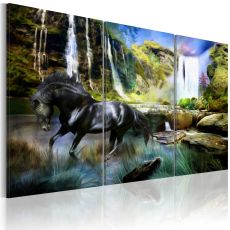 Tavla - Horse on the sky-blue waterfall background