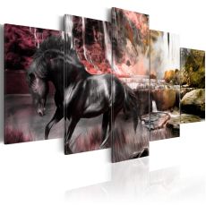 Tavla - Black horse on crimson sky background
