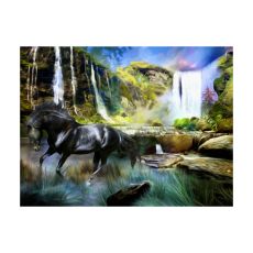 Fototapet - Häst på bakgrunden av himmelsblå vattenfall