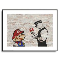 Poster - Super Mario och polisen på tegelvägg - Banksy (Gatukonst, Street-art)
