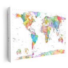 Premium Canvastavla - Världskarta Länder och Städer (Karta, Världen)