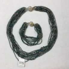 Halsband / armband set i kristall turkos