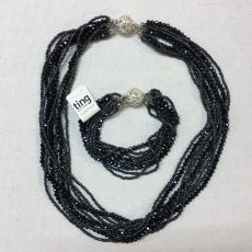 Halsband / armband set i kristall midnattsblått