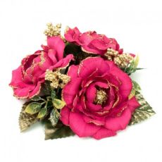 Ljusmanschett för kronljus med rosa rosor och glitter
