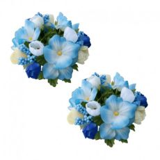 Ljusmanschetter för kronljus 2-pack med blå blommor