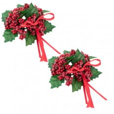 Ljusmanschetter 2-pack jul till kronljus med frostiga röda bär och gröna blad