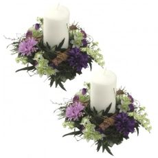 2-pack ljusmanschetter för blockljus med lila blommor, innermått 8 cm  och yttermått 20 cm
