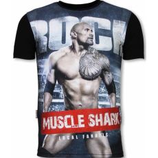 Muscle Shark Rock Rhinestone - Herr T-Shirt Svart