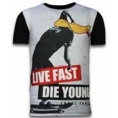 Duck Live Fast Rhinestone - Man T-Shirt Svart