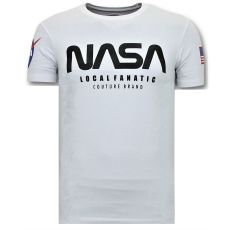 T-Shirt Män Med Push - Nasa Amerikanska Flaggan Tröja - Vit