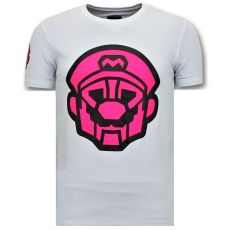 Mens T-Shirt Print - Mario Neon Seal - Vit