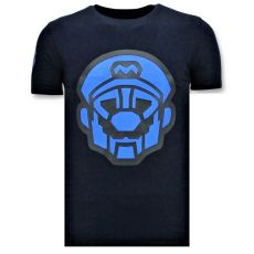 Mens T-Shirt Print - Mario Neon Seal - Blå