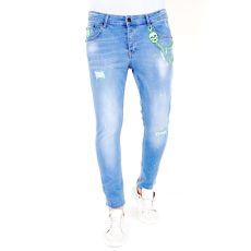 Slim Fit Jeans Med Slitning - Bla
