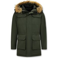 Män Vinter Parka - Large Real Fur Collar - Grön