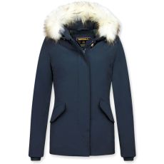 Damer Trendig Fur Coat - Wooly Jacka Kort Blå