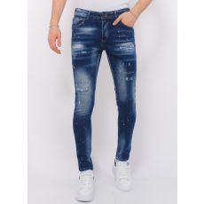 Er Jeans With Paint Splatter Herr Slim Fit - Bla