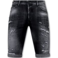 Destroyed Shorts Med Paint Splatter Herr Slim Fit -- Svart