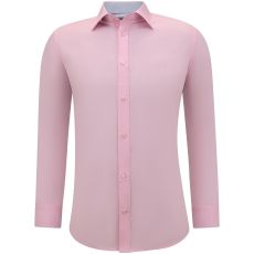 Långärmade Skjortor För Män - Slät Blus Med Smal Passform - Rosa