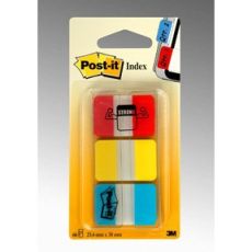 Märkflik Post-it Index Strong, Extra slitstarka, 25,4x38,1mm, Röd, Gul, Blå (686-RYBEU), 22 flikar x 3 färger/fp