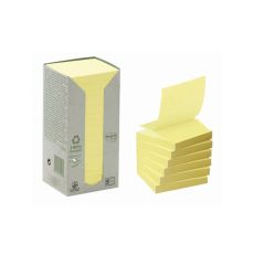 Notisblock/Z-block Post-it Z-Notes 100% Recycled/återvunnen (R330-1T) 76x76mm Gul 16/fp