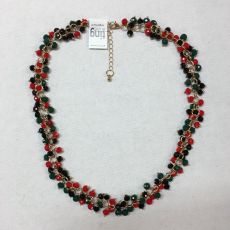 Halsband med kristallpärlor. Röd-svart-grön. 