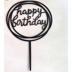 Cake Topper Happy Birthday I Svart.