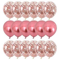 Ljus Rosa Chrome/Konfetti Ballong Set. 20 Delar
