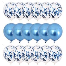Blå Chrome/Konfetti Ballong Set. 20 Delar