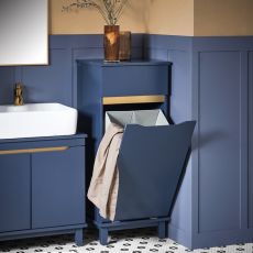 Blått badrumsskåp med tvättkorg och lådor, Förvaringsmöbel badrum, BZR114-B