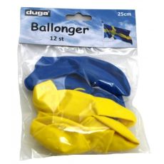 Ballonger Gul Blå 12-pack 25 cm student