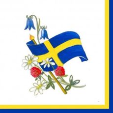 Kaffeservetter Svensk flagga/Blommor 25x25cm 20-pack
