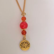 Lotus necklace with orange & red Malaysian Jade